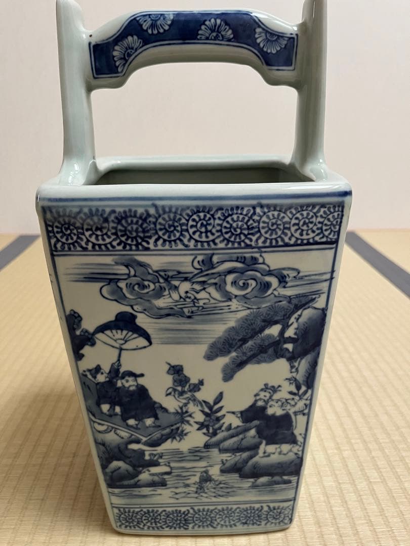 手桶型花器、藍染、陶磁器、置物、飾り、花瓶、傘立て、人物、花鳥、蛸唐草、角型