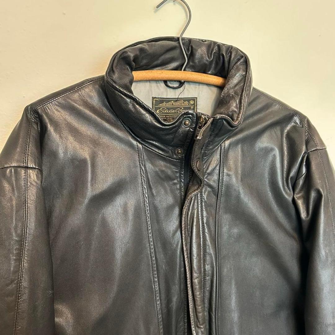 Eddie Bauer レザー ダウンジャケット ブラック 黒 エディーバウアー