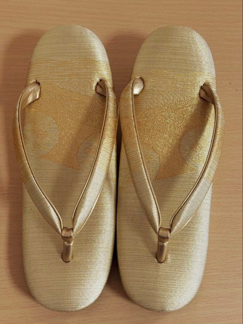 キンワシ印 和装バッグ＆草履セット ゴールド系 帯のような布生地
