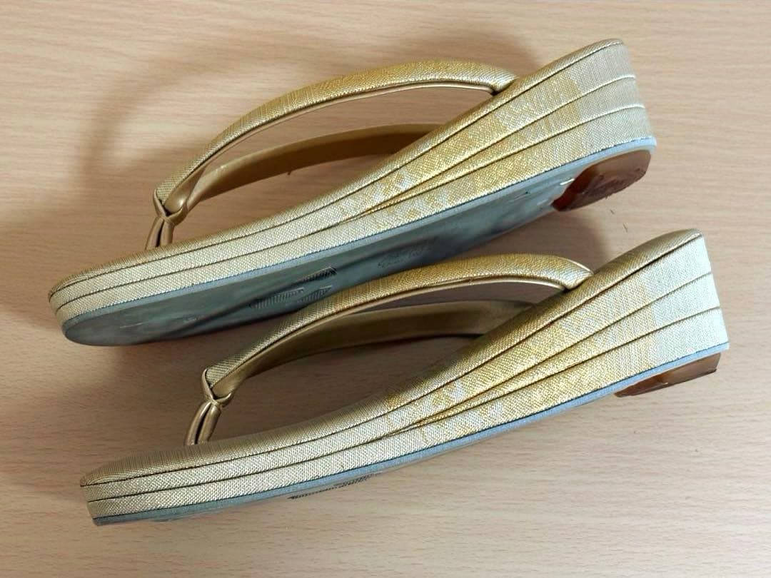 キンワシ印 和装バッグ＆草履セット ゴールド系 帯のような布生地