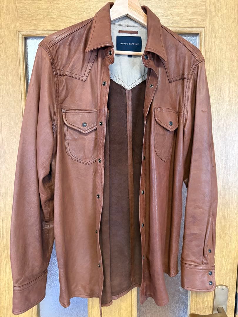 値下げBANANA REPUBLIC 羊革 レザー ウエスタンシャツ Ｍ