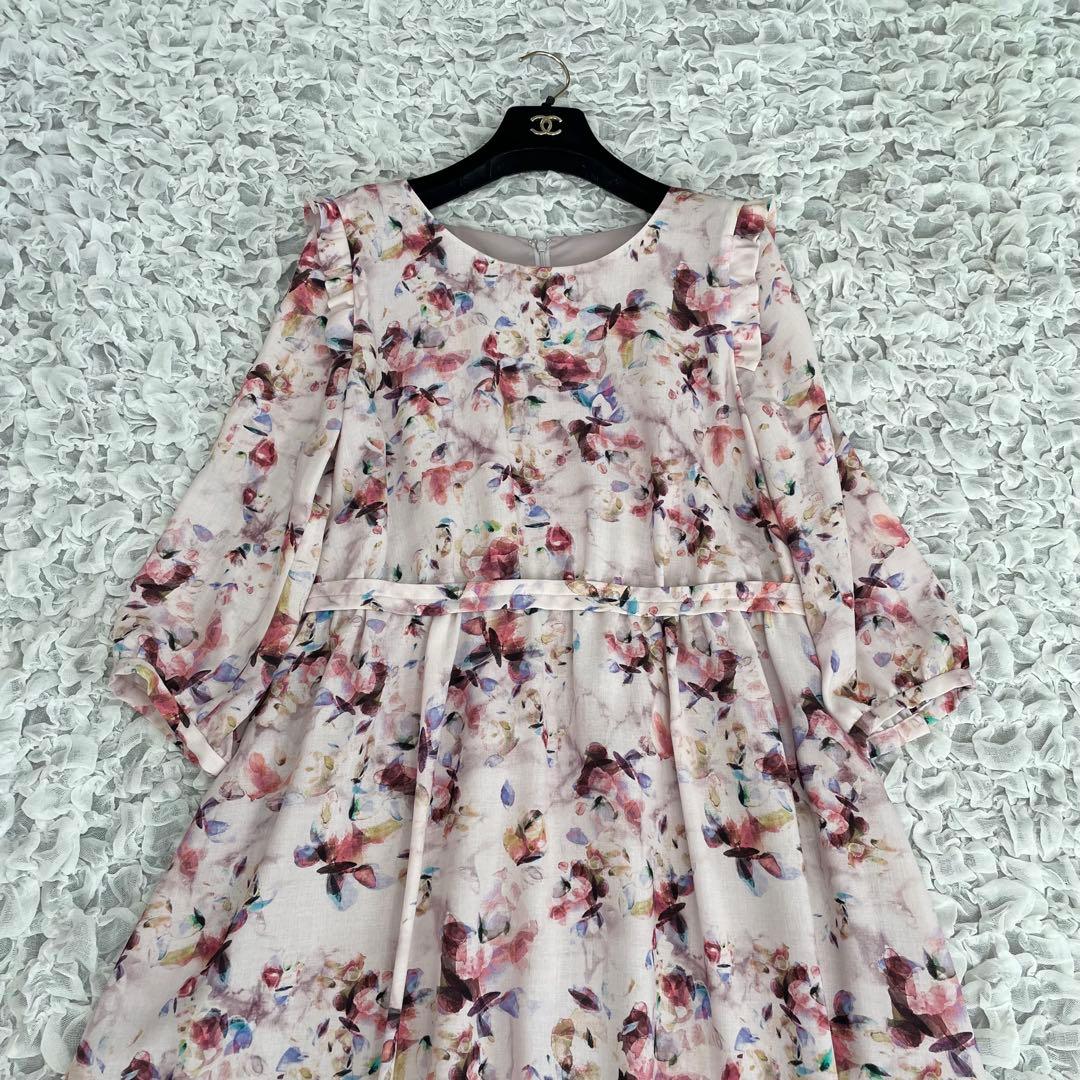 マーリエパーエフデ　マグノリアプリントワンピース　13号大きいサイズ　美品