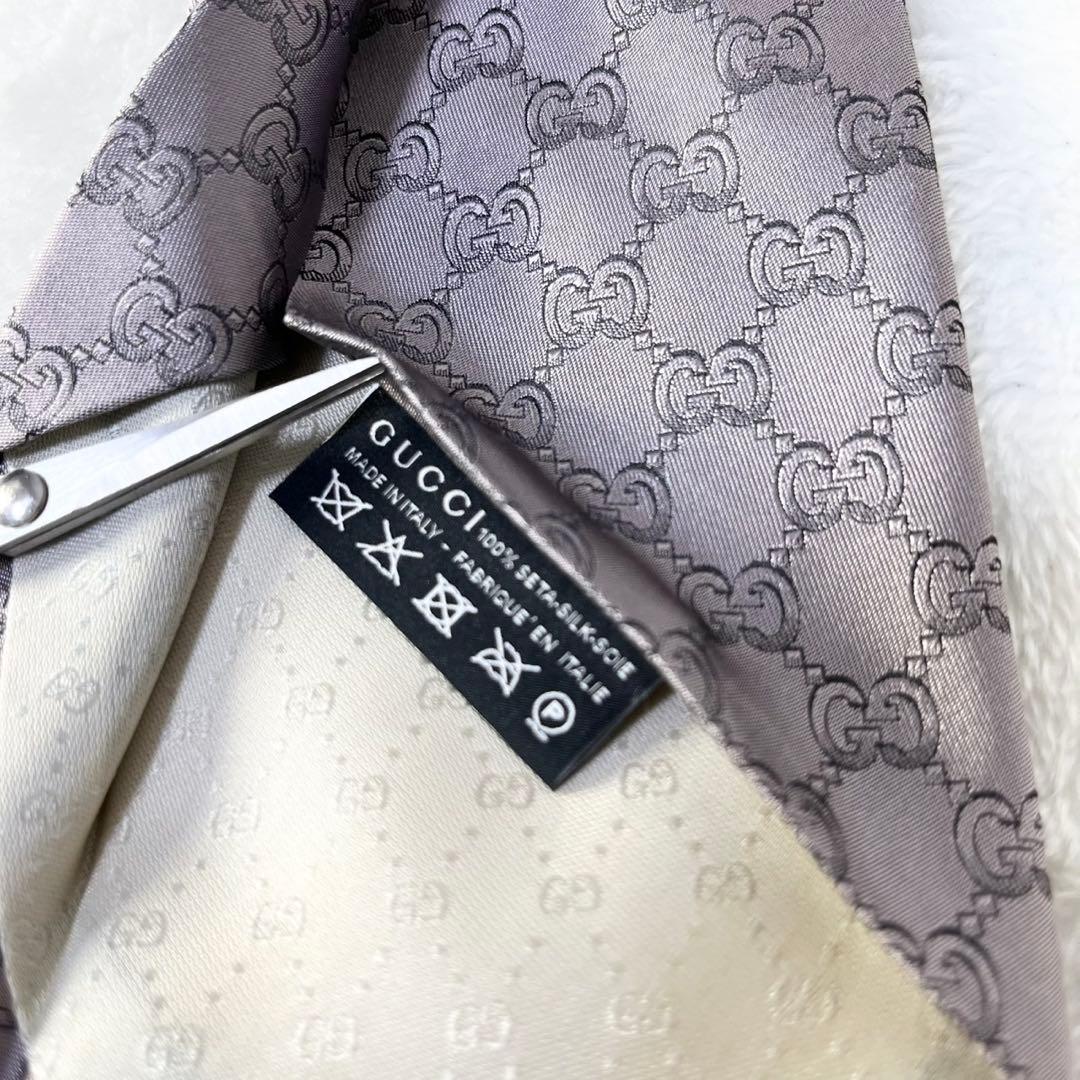 GUCCI GG総柄 シルクネクタイ グレー