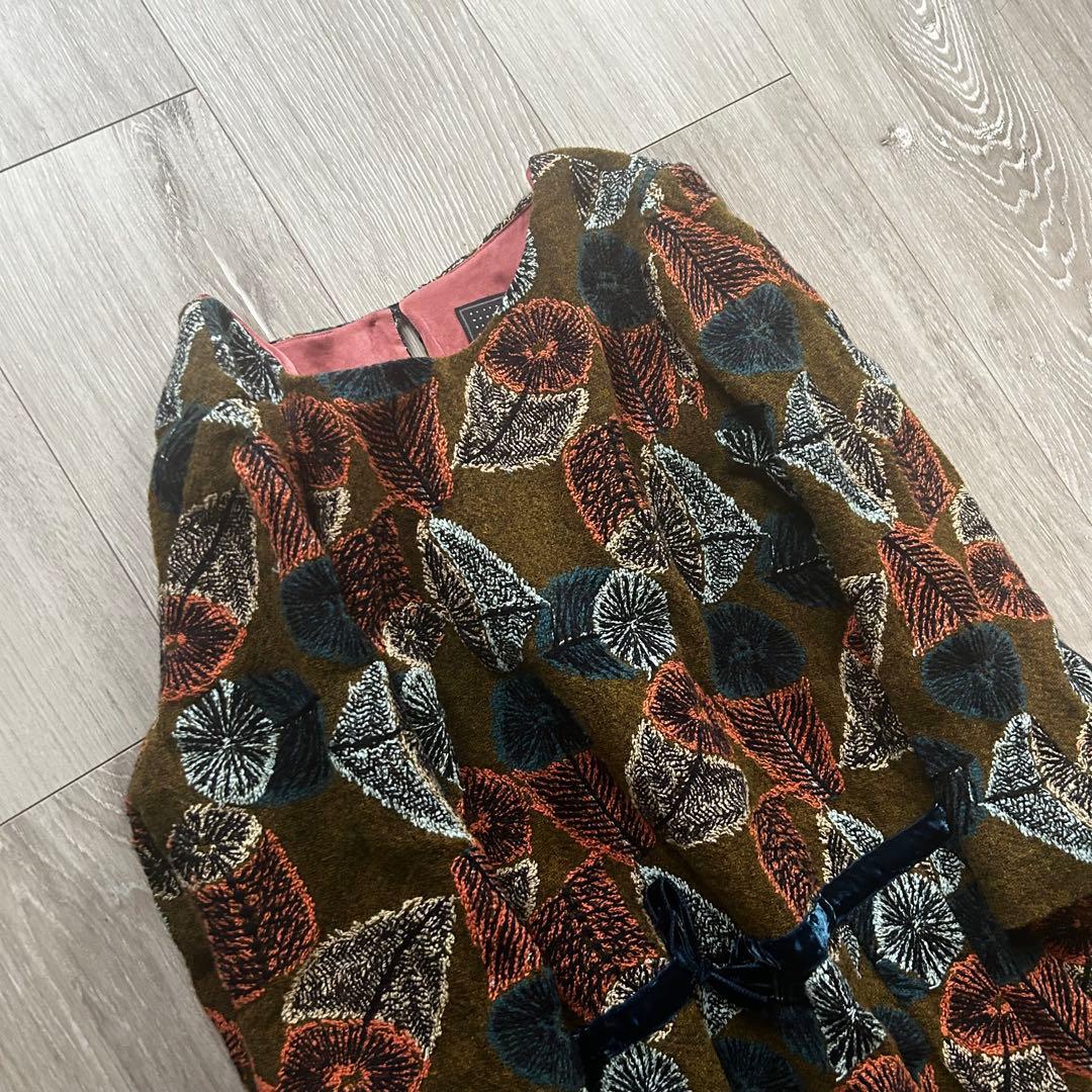 【美品】mina perhonen 総刺繍ワンピース hana no mi