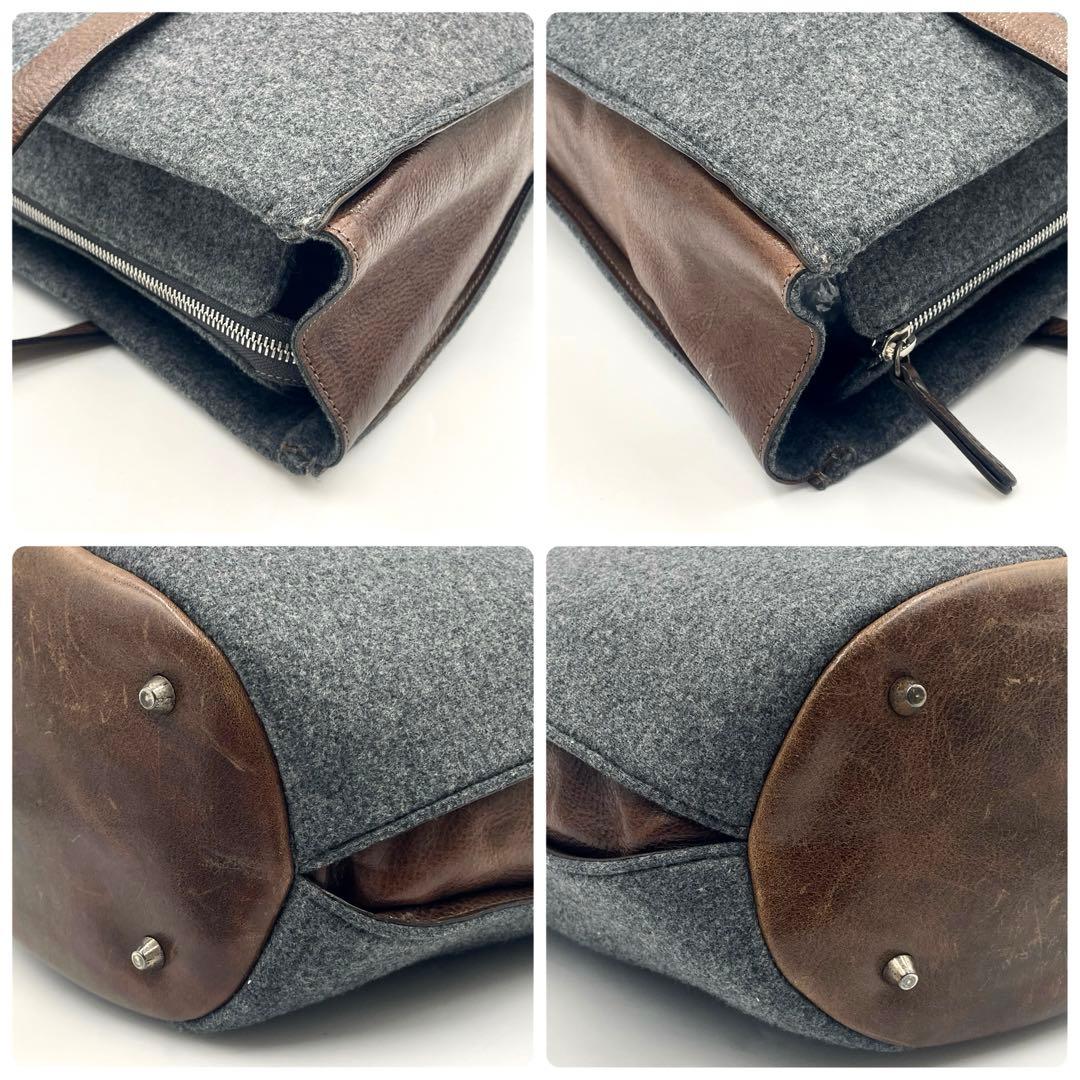 【美品】ブルネロクチネリ フェルト×レザートートバッグ 大容量 メンズ グレー