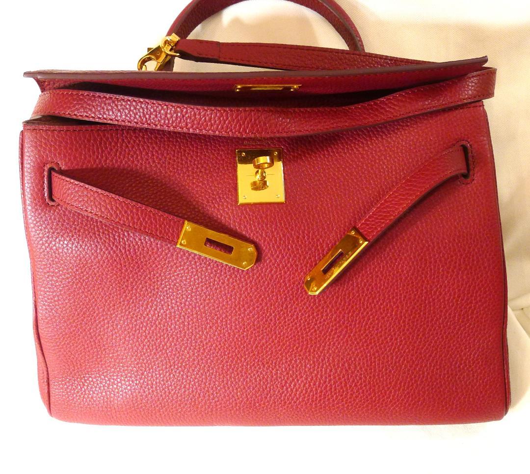 ◇【大人気モデル】レッドカラーレザーBAG32㎝ショルダー付き美品◇
