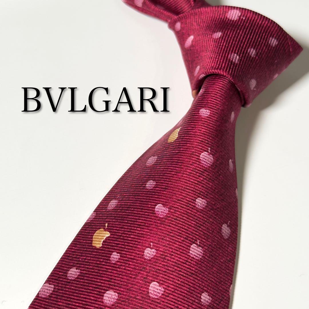 【美品】 BVLGARI ブルガリ レッド系 フルーツ ハート ネクタイ