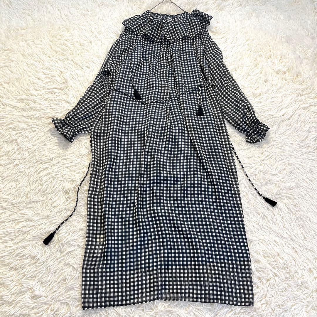 ビームスボーイ ボーイチェックプリント シフォンワンピース 黒 2way