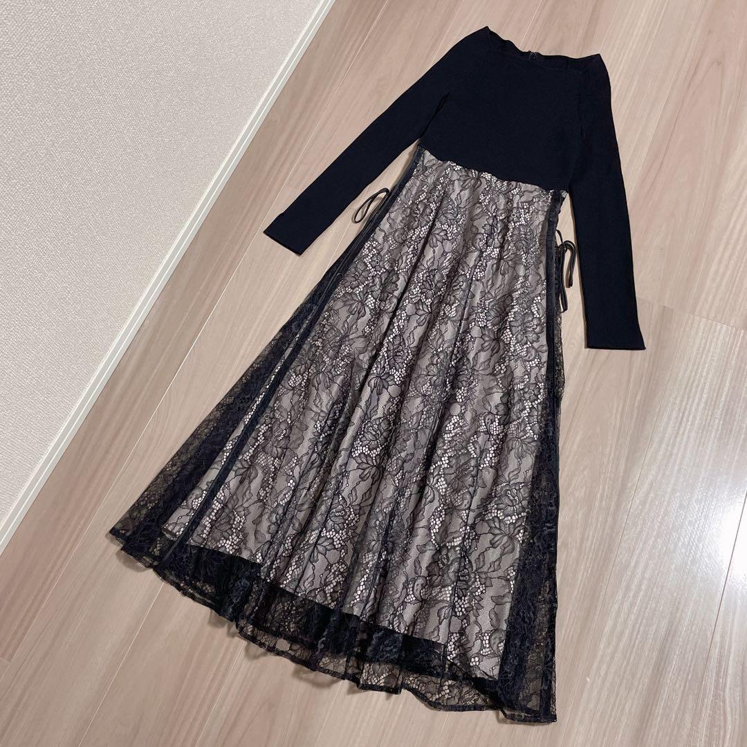 【美品】アプワイザーリッシェ ドッキングワンピース レース ブラック M