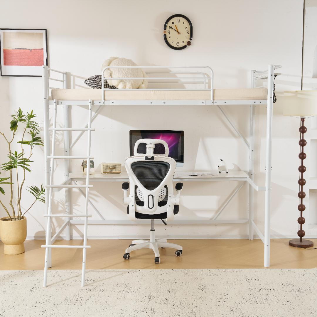 激安！コンセント付きロフトベッド（S）オシャレ　コンパクト　WHITE