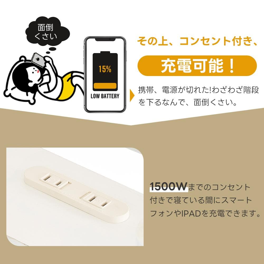 激安！コンセント付きロフトベッド（S）オシャレ　コンパクト　WHITE