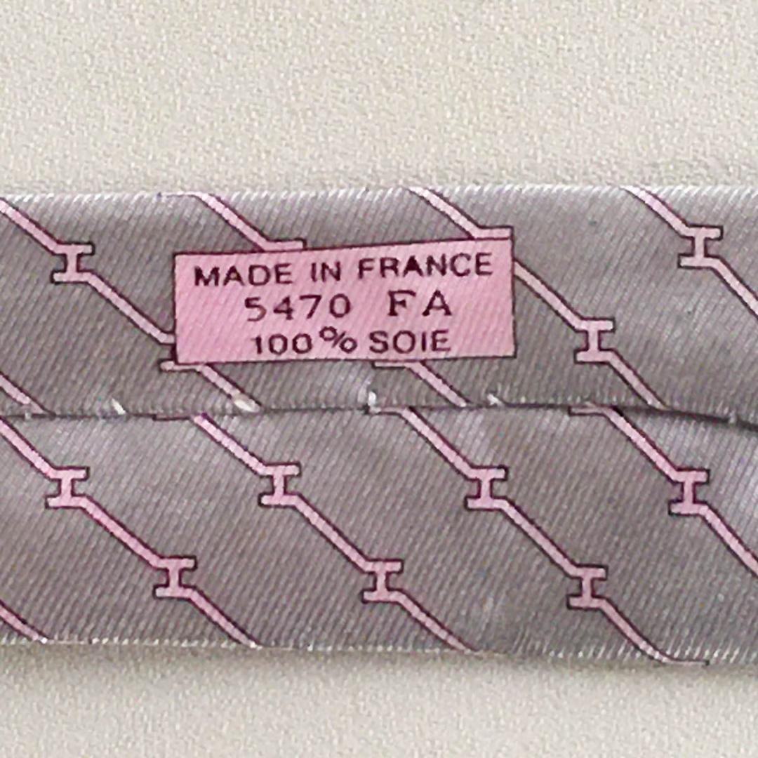 未使用級 エルメス HERMES ネクタイ シルク100% フランス製 グレー