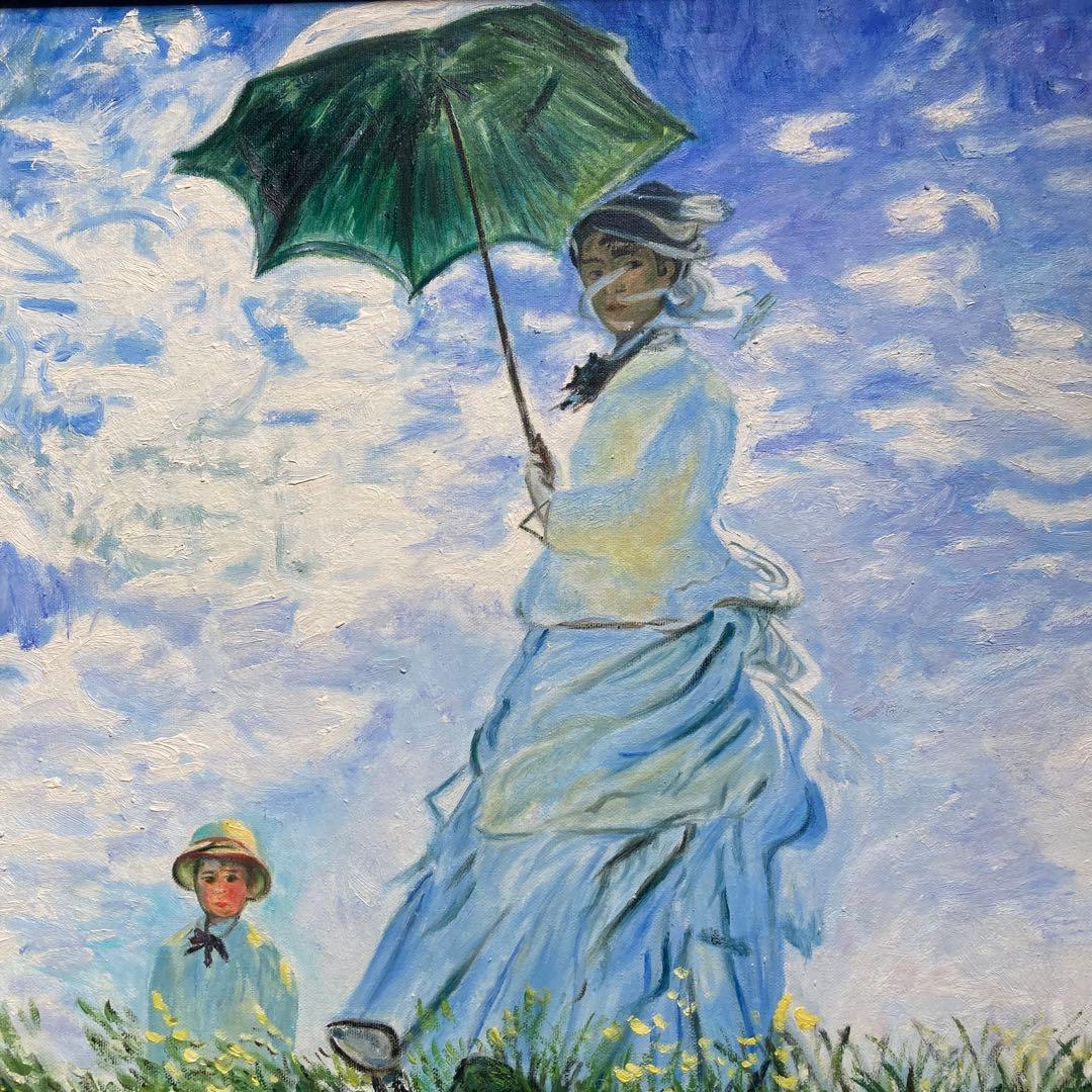 ￼クロード　モネ「散歩　日傘をさす女性」額77×66絵60.6×50cm模写作品