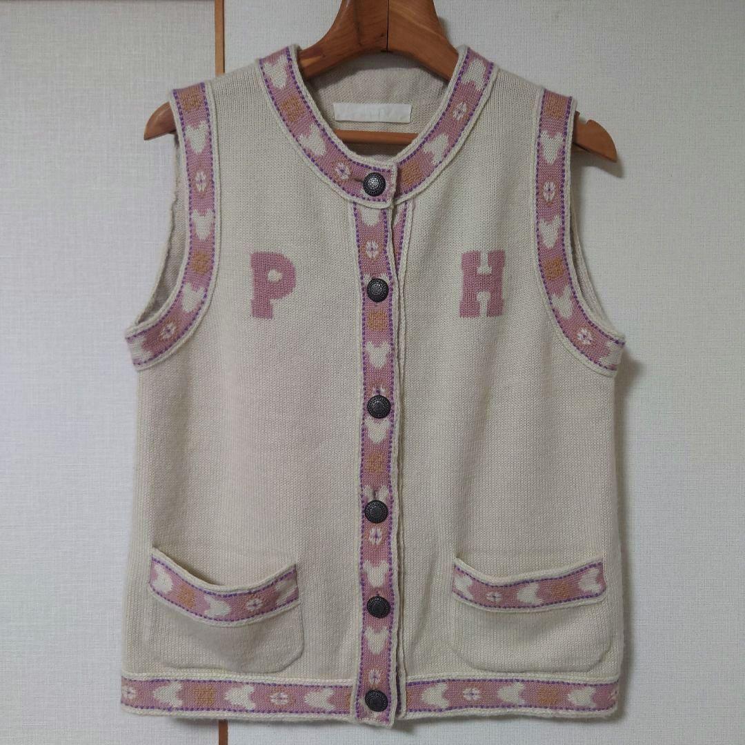 PINK HOUSE ピンクハウス　くま刺繍　ベスト　ピンク