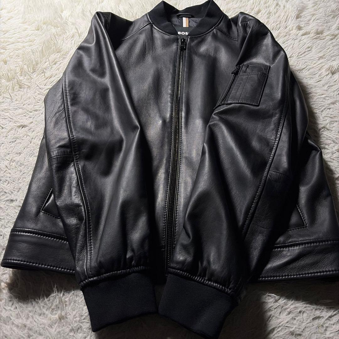 極美品/現行タグ■HUGO BOSS ボンバージャケット 羊革　ブラック　50