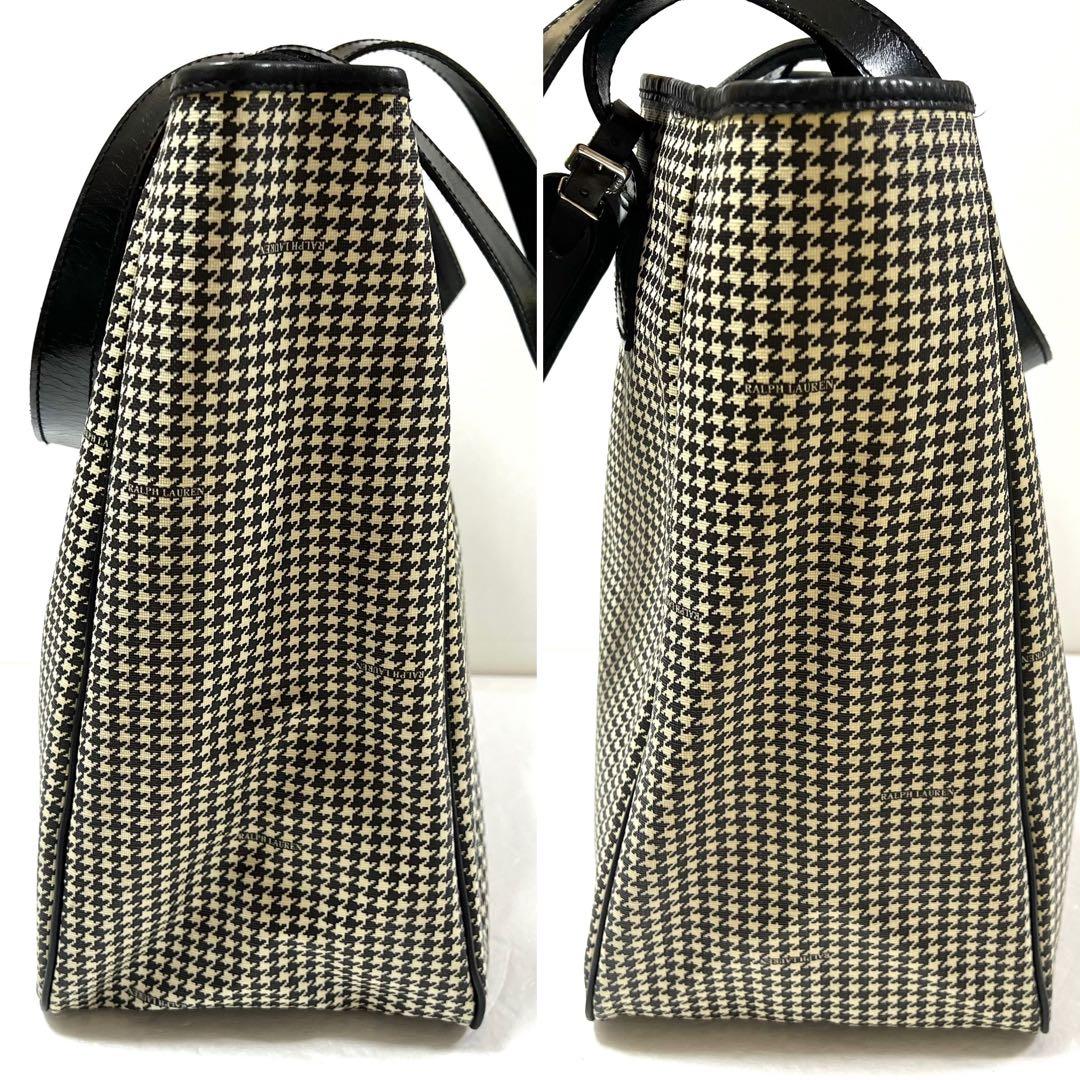 【良品】Ralph Lauren 大容量 レザー PVC トートバッグ 千鳥格子