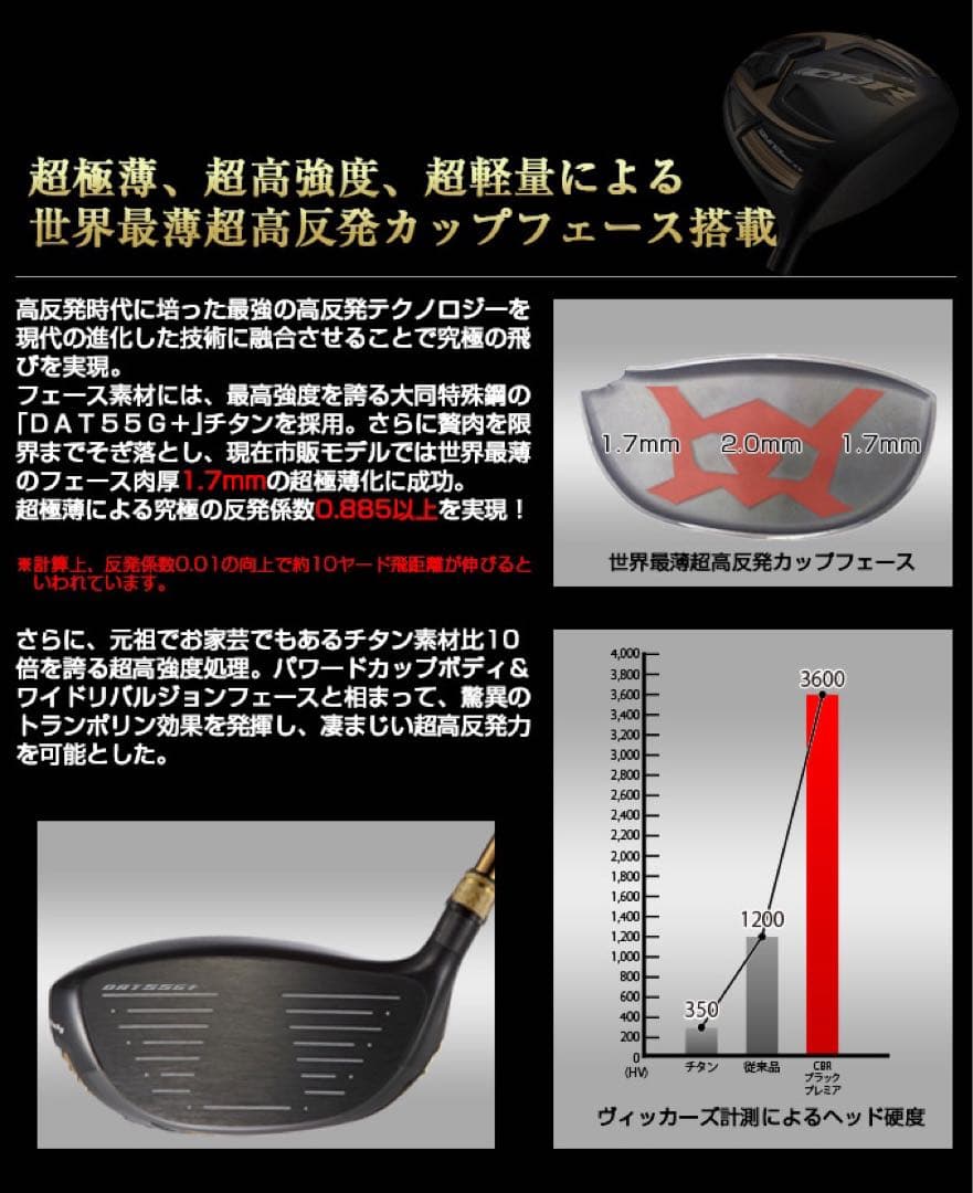 新品☆ワークスゴルフ 超高反発CBRブラックプレミア　USTマミヤシャフト仕様
