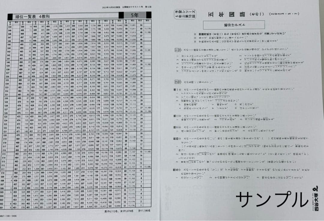 おっきー⭐️四谷大塚　5年生　組分けテスト　3年分　第1回〜9回　過去問