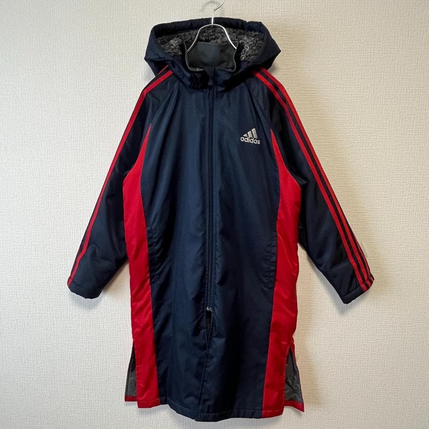 【良品】 adidas ３ストライプス バックロゴ ベンチコート キッズ 150
