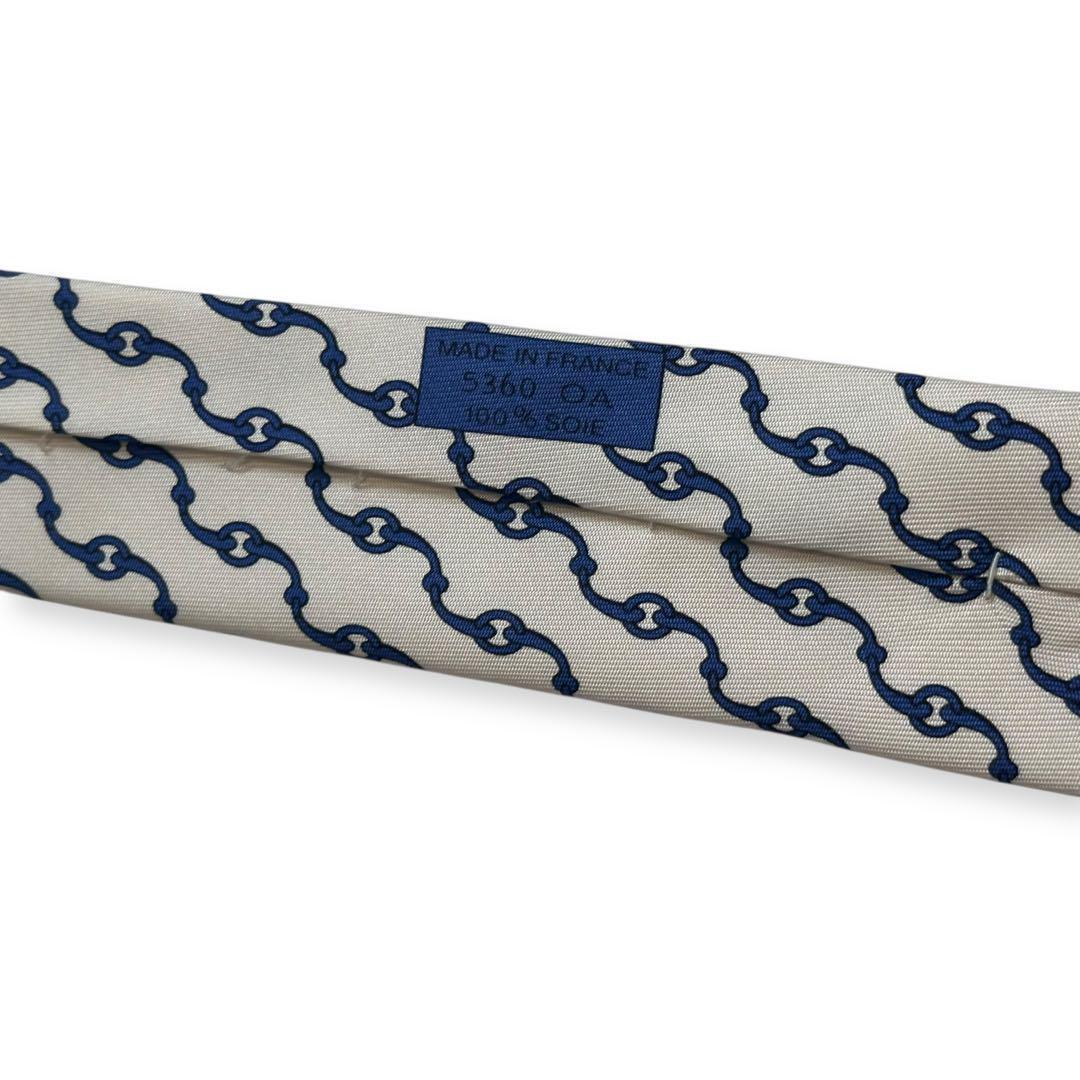 美品✨HERMES ネクタイ　エルメス　ファソネ　マリン　夏海　爽やか　Hロゴ