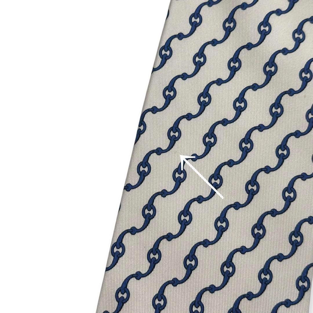 美品✨HERMES ネクタイ　エルメス　ファソネ　マリン　夏海　爽やか　Hロゴ