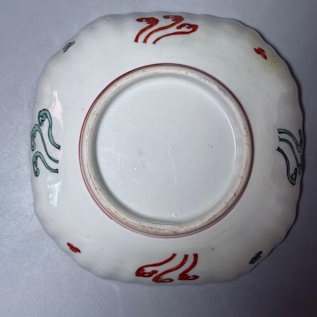 古伊万里　色絵　金蘭手　白鷺文様　梅文様　菊花四角形　膾皿　5個　器を楽しむ