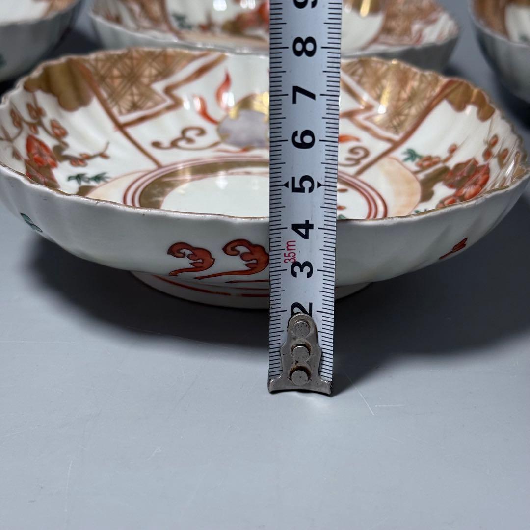 古伊万里　色絵　金蘭手　白鷺文様　梅文様　菊花四角形　膾皿　5個　器を楽しむ
