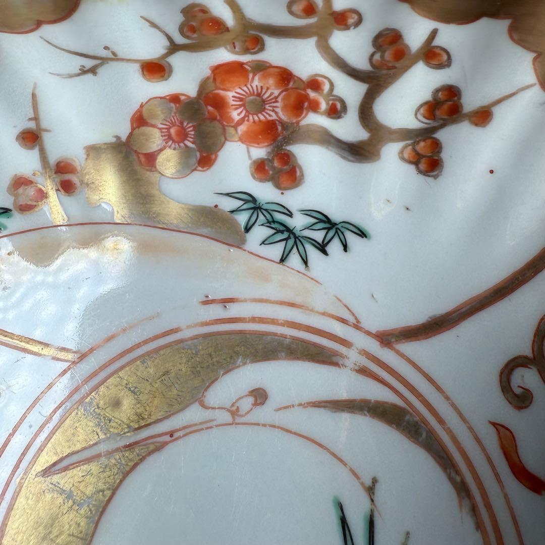 古伊万里　色絵　金蘭手　白鷺文様　梅文様　菊花四角形　膾皿　5個　器を楽しむ