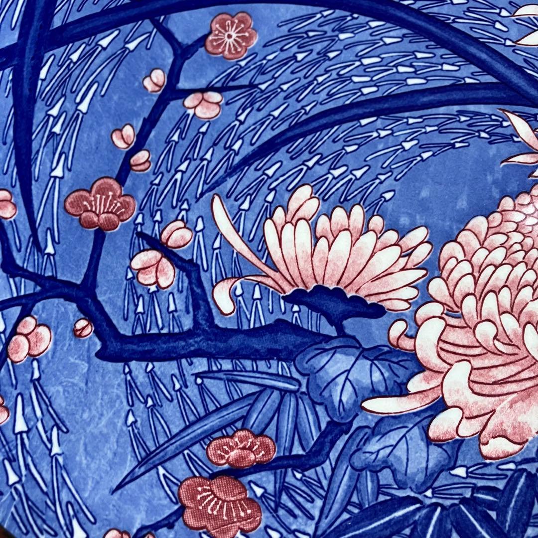 3F 【美品】大皿 飾皿 染付 菊・梅・蘭 矢羽根文様 縁起物 和モダン