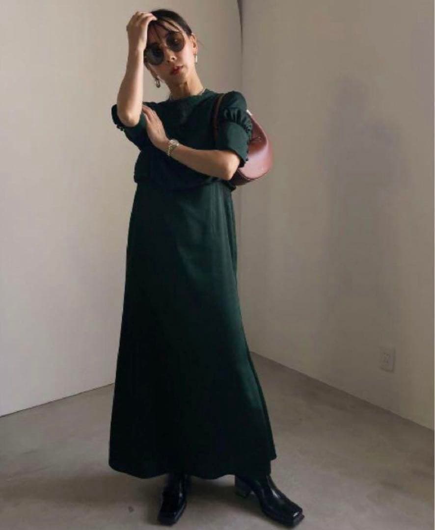 Ameri DECOLLETE LACE EMPIRE DRESS グリーン M