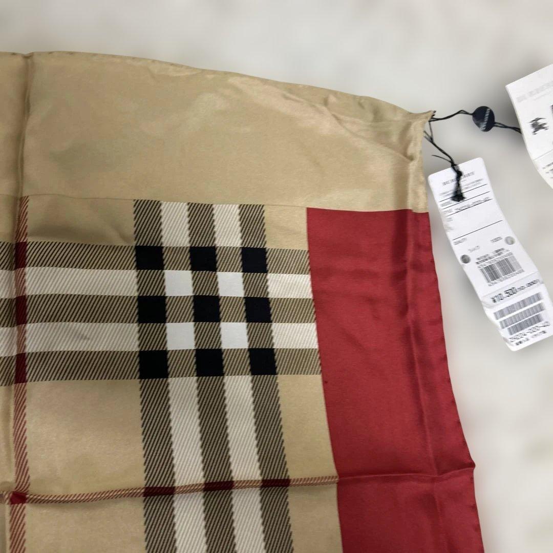 バーバリー　シルクスカーフ　ノバチェック　レッド×ベージュ　タグ付き未使用❣️