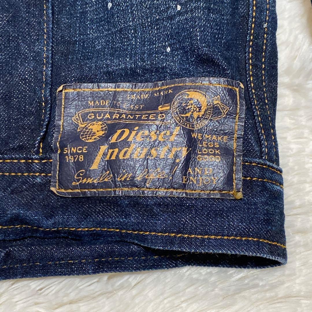 【Ｌサイズ】DIESEL デニムジャケット　ペイント　ダメージ加工　短丈