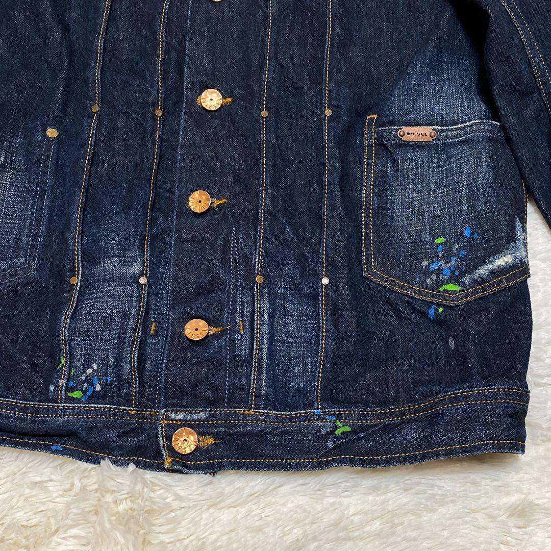 【Ｌサイズ】DIESEL デニムジャケット　ペイント　ダメージ加工　短丈