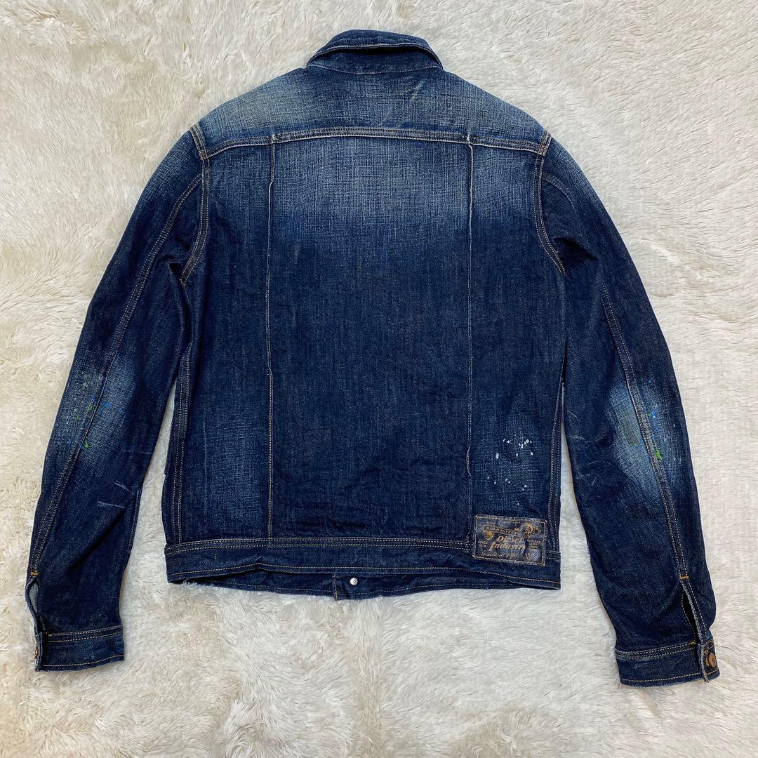 【Ｌサイズ】DIESEL デニムジャケット　ペイント　ダメージ加工　短丈