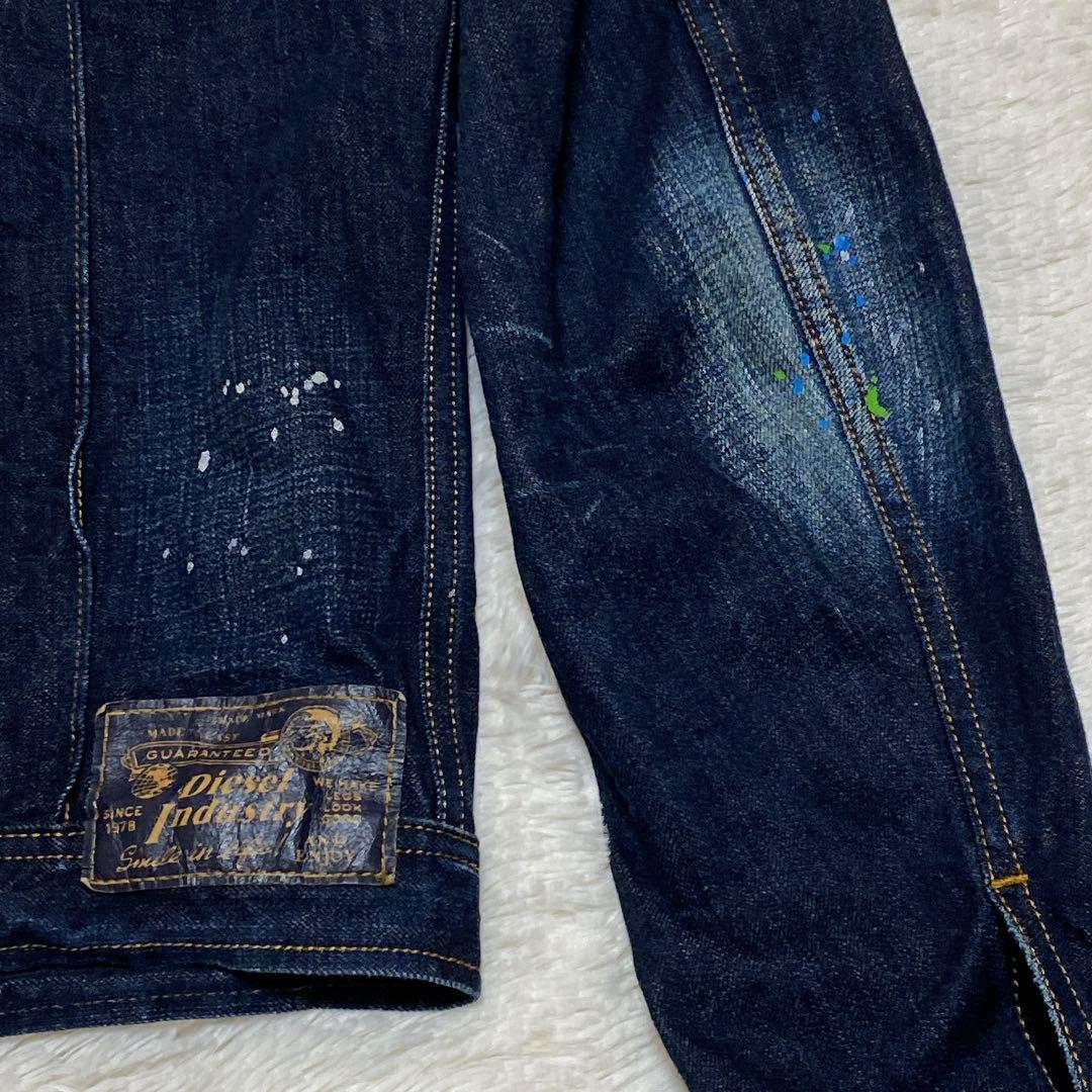 【Ｌサイズ】DIESEL デニムジャケット　ペイント　ダメージ加工　短丈