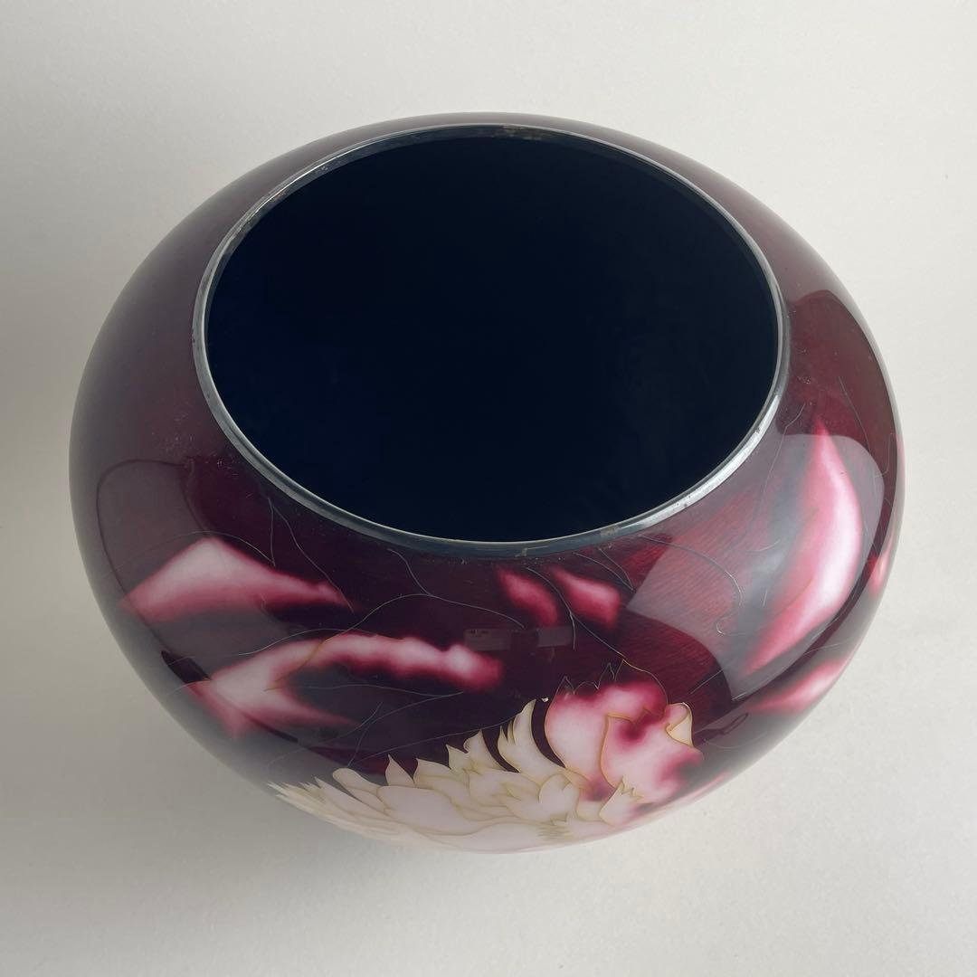 安藤七宝店造 七宝 旭光釉 牡丹 花瓶 花器 共箱