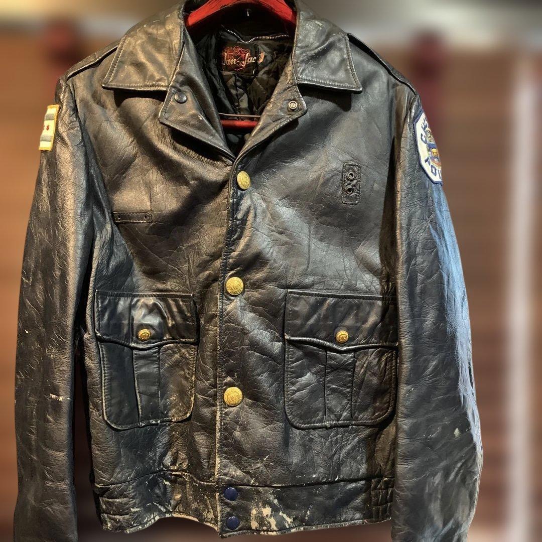 1980年代　US chicago policeレザー パッチ&ジャケット 古着