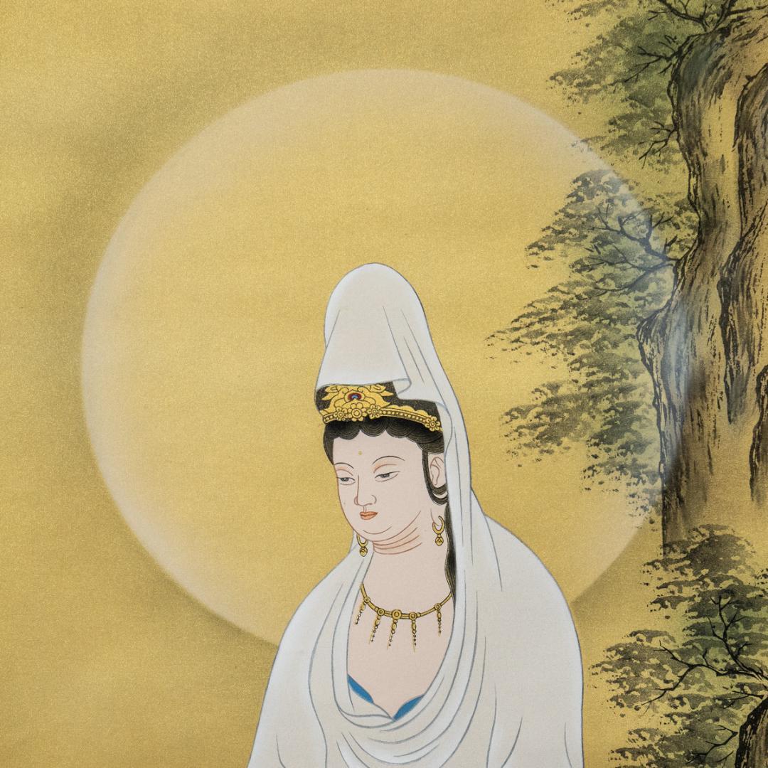 掛軸-1465　寛斎　岩上観音　共箱　仏画