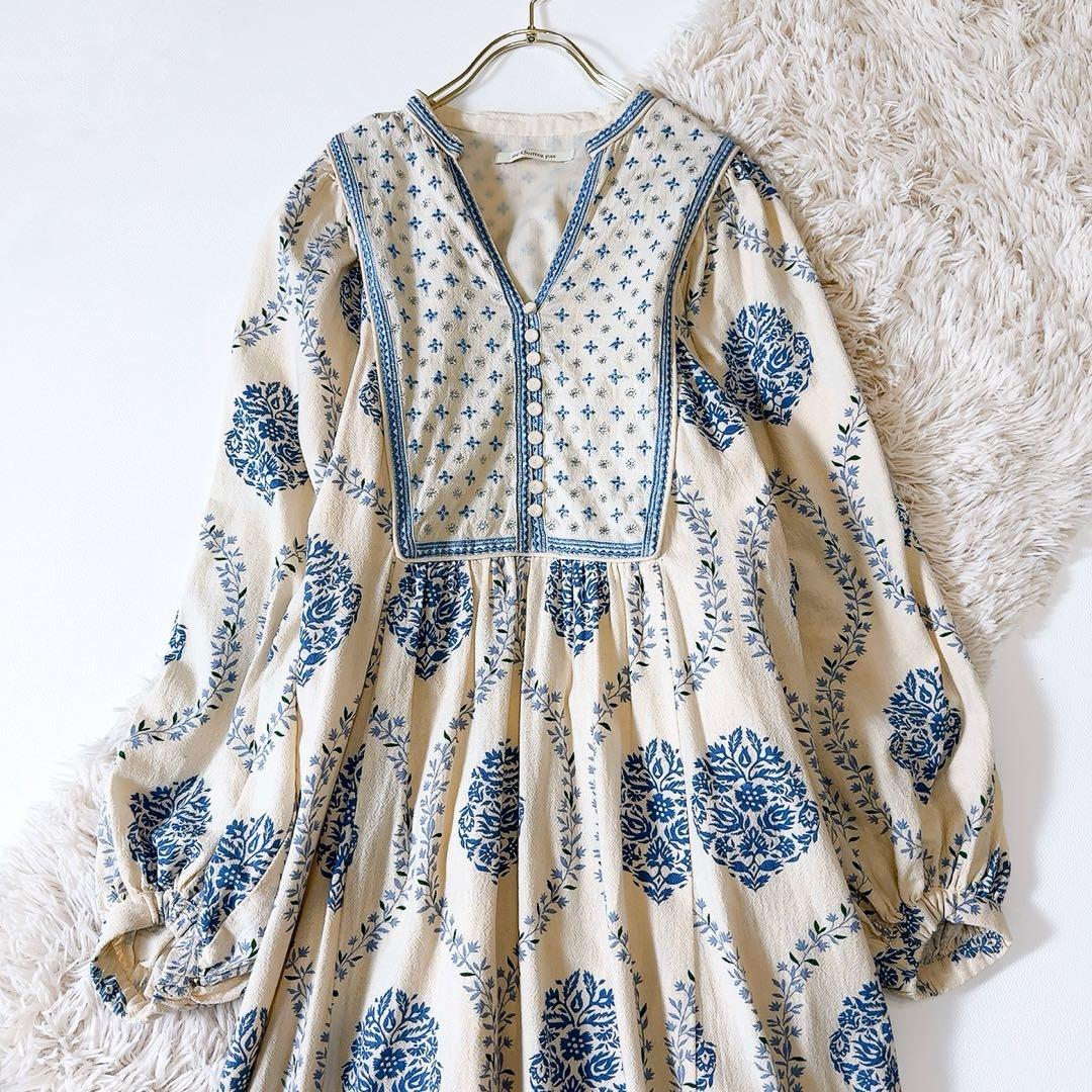 未使用級ꕥヌキテパ 25AW 完売品 クリンプコットンフラワーヨーク刺繍ドレス