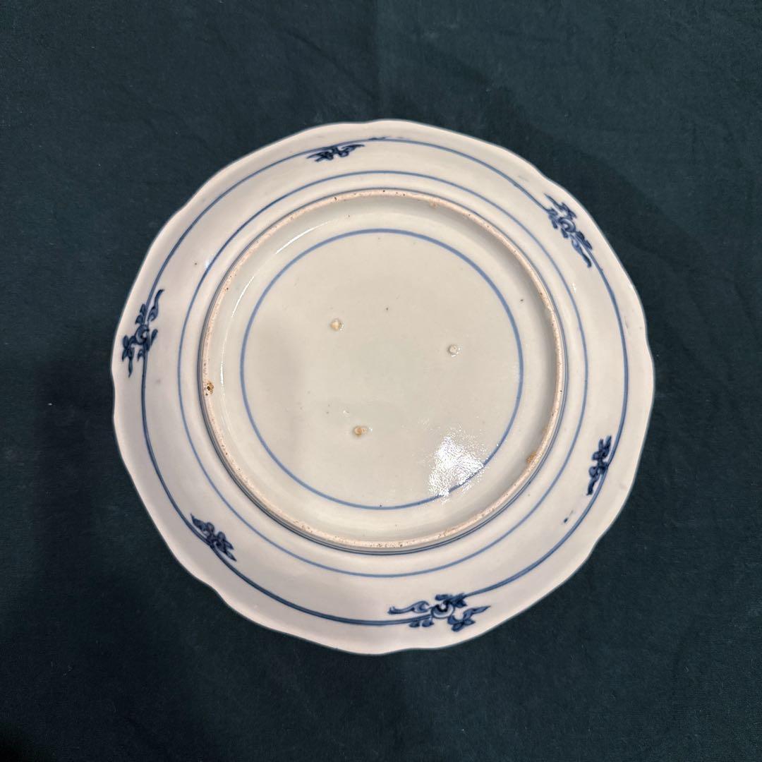 古伊万里　染付　花唐草　菊水文　中皿