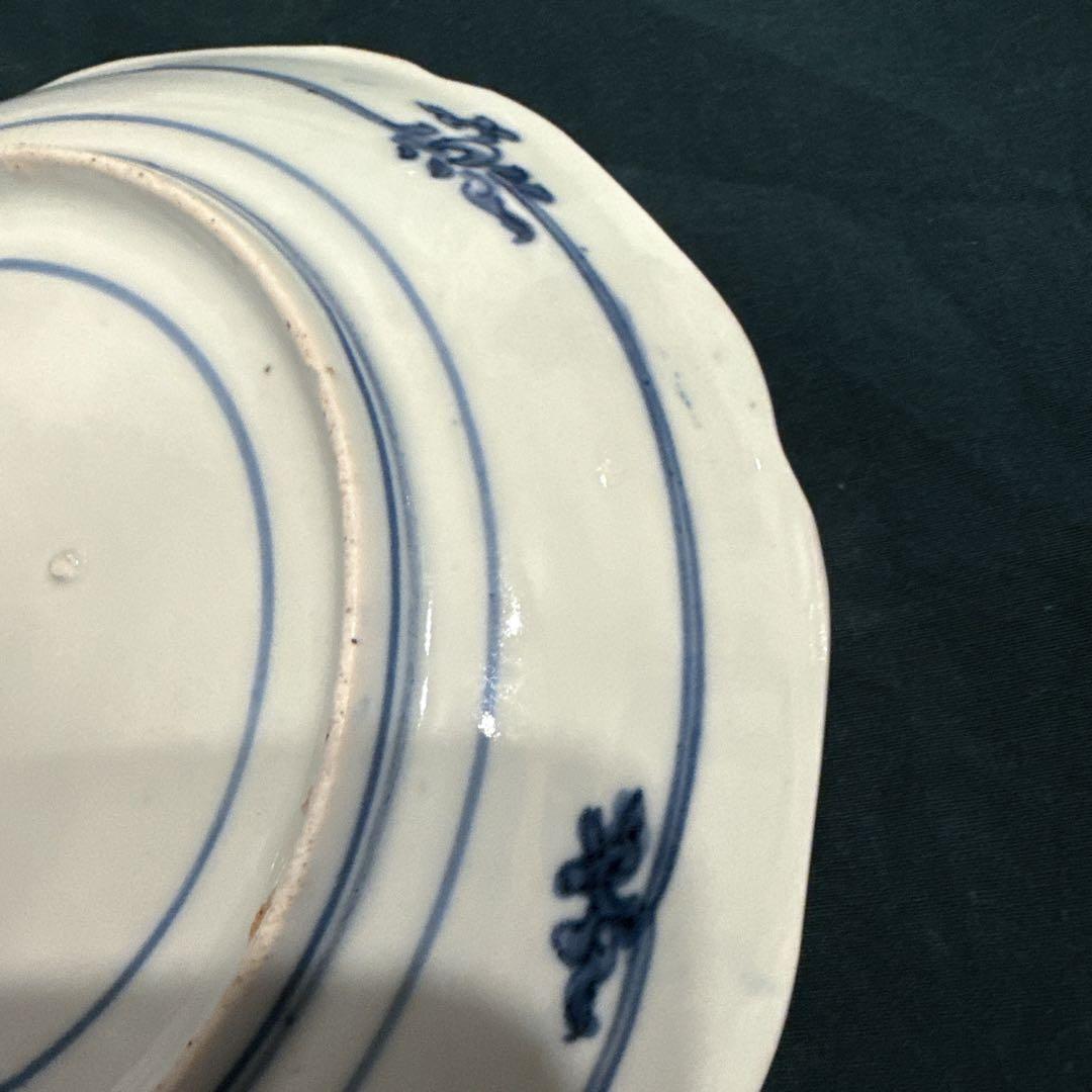 古伊万里　染付　花唐草　菊水文　中皿