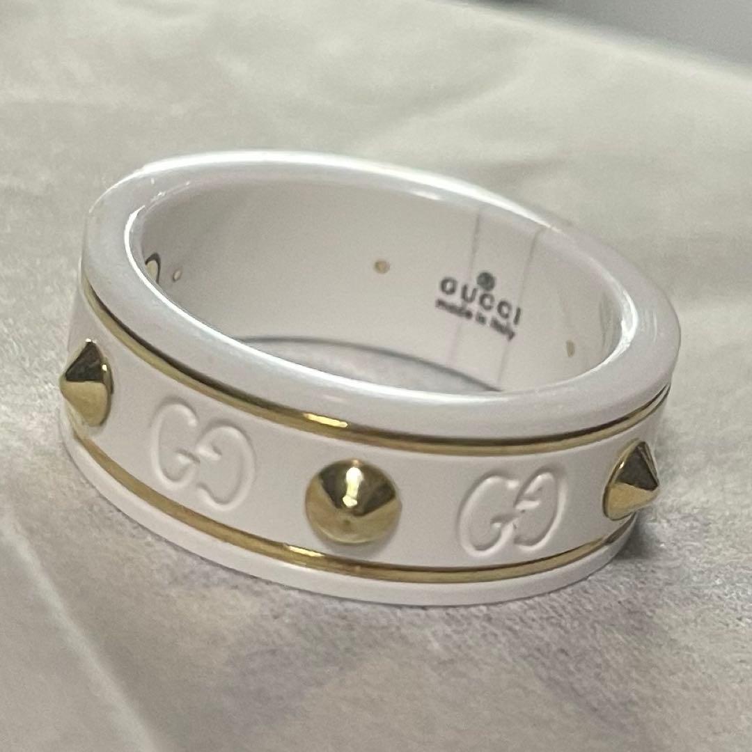 レア　11号　GUCCI ホワイト k18 アイコン リング セラミック　訳あり