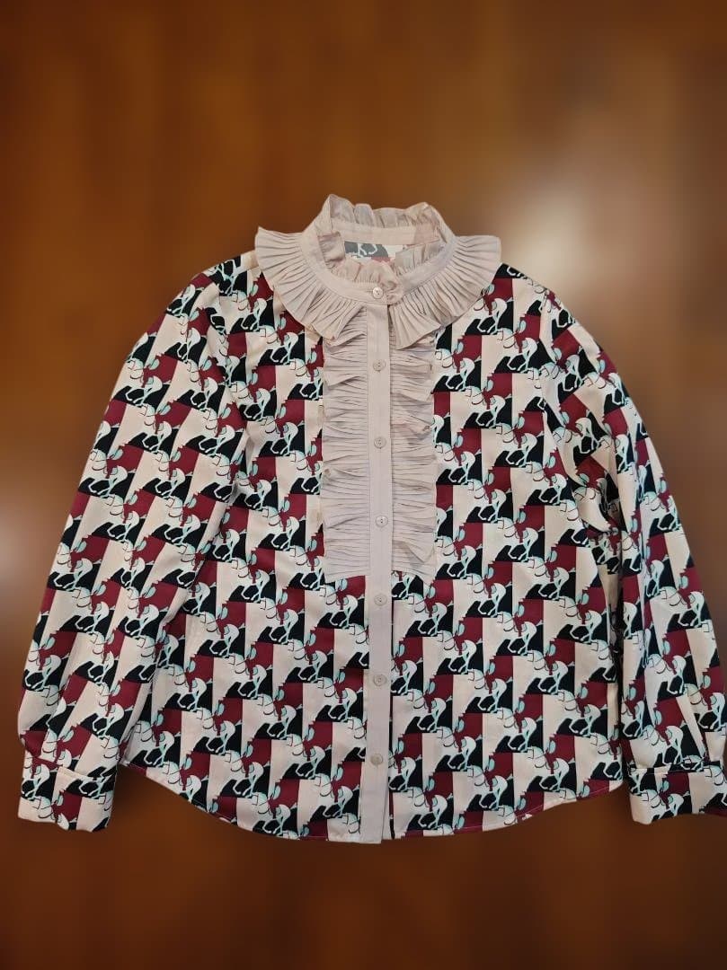 完売品：loulou willoughby ホースジオメトリックプリントブラウス
