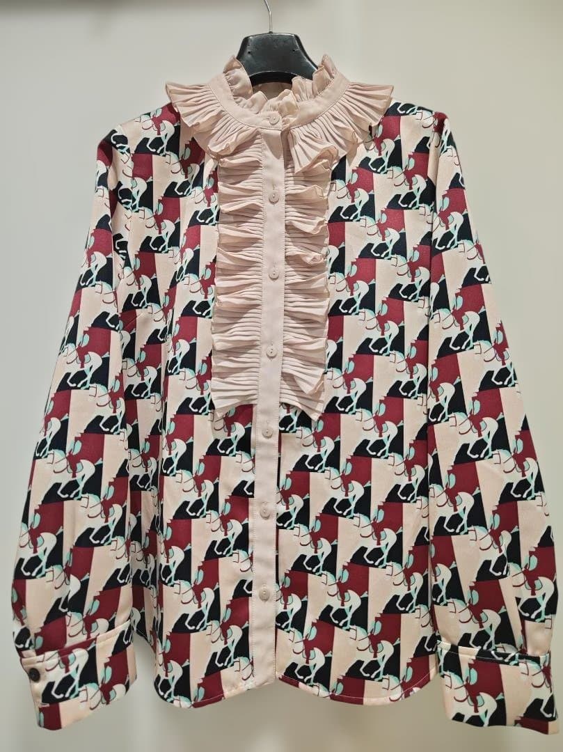 完売品：loulou willoughby ホースジオメトリックプリントブラウス