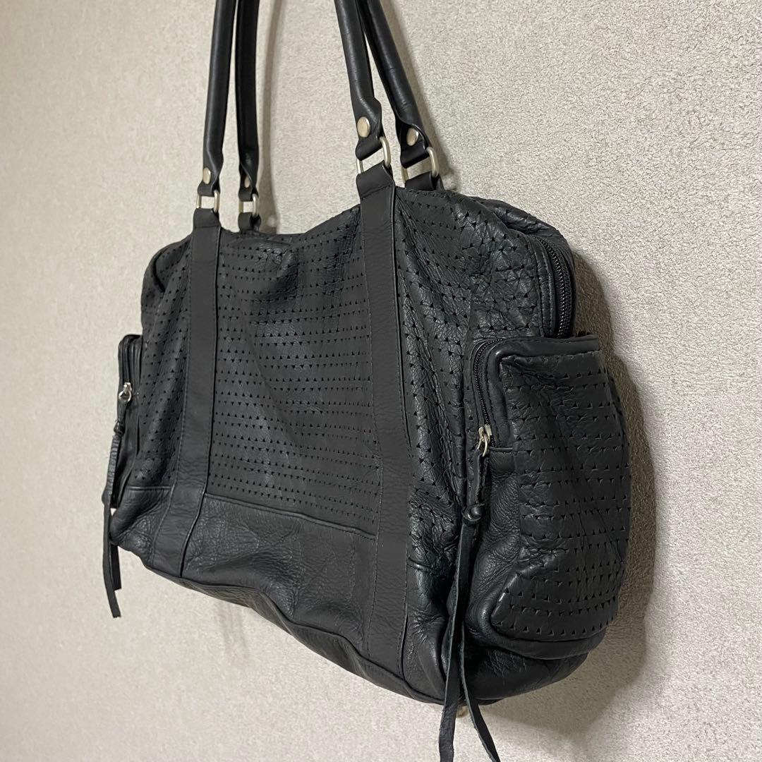 LIMI feu リミフゥ レザー　バッグ ボストン　バンド　ブラック　黒