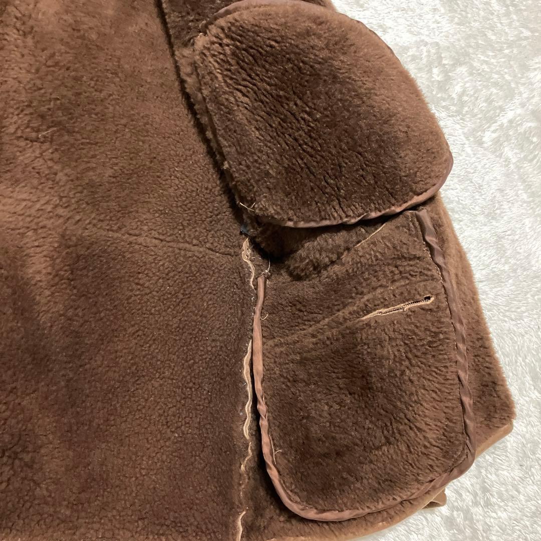 ヴィンテージ　リアルムートン　ブラウン　ランチコート　XL
