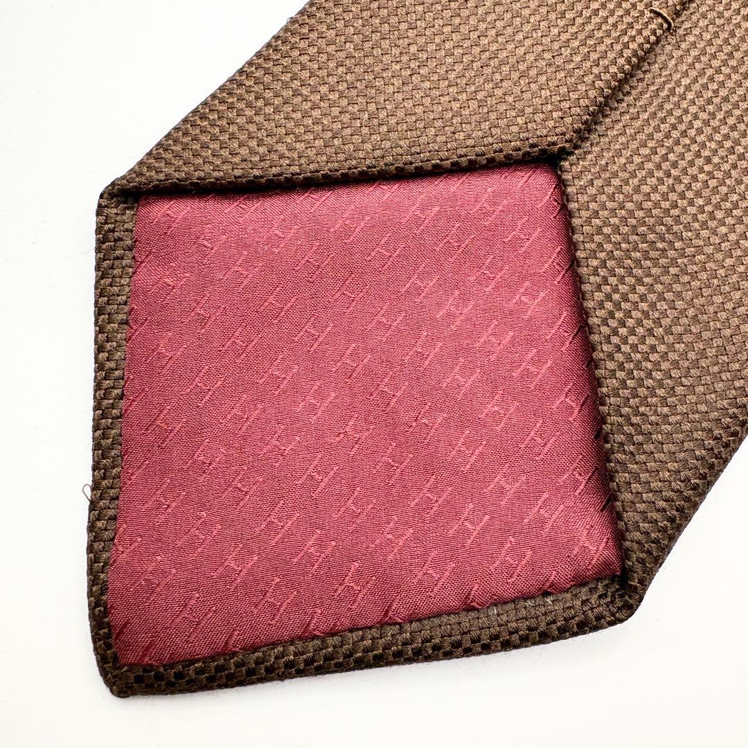 HERMES エルメス ネクタイ ブラウン系 織柄 シルク 肉厚