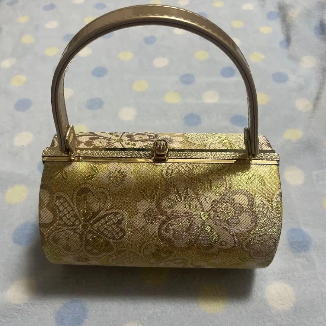 【美品】花柄 ゴールド和装用バッグ草履 フォーマルセット成人式結婚式卒業式箱無し