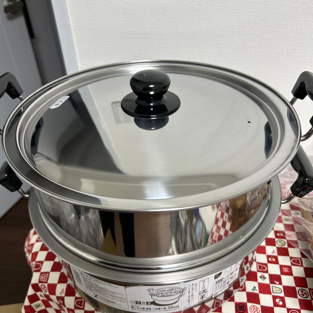 蒸しもの鍋、二段蒸し器. 内径30cm