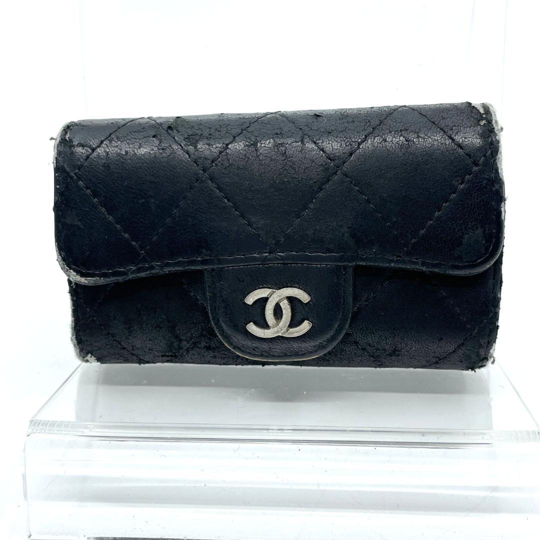 使用感大　CHANEL　マトラッセ　ラムスキン　ココマーク　黒　6連キーケース